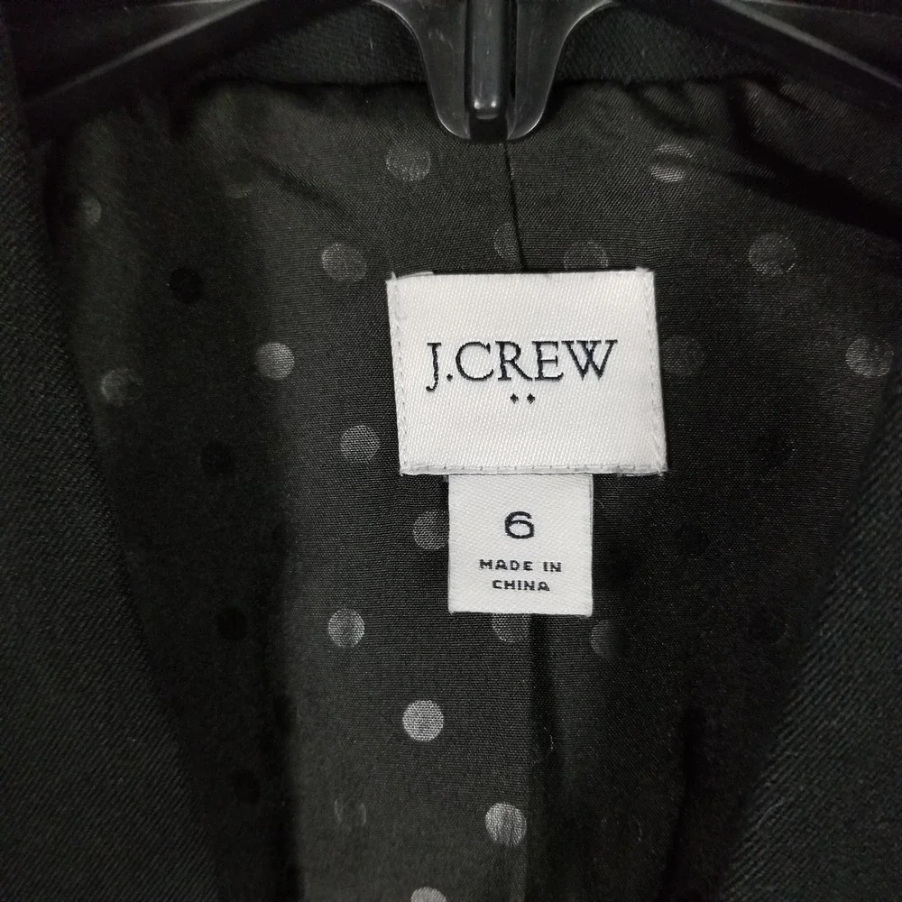 J.Crew Open Front Blazer Women 6 Black Polka Dot Lining Structured Workwear